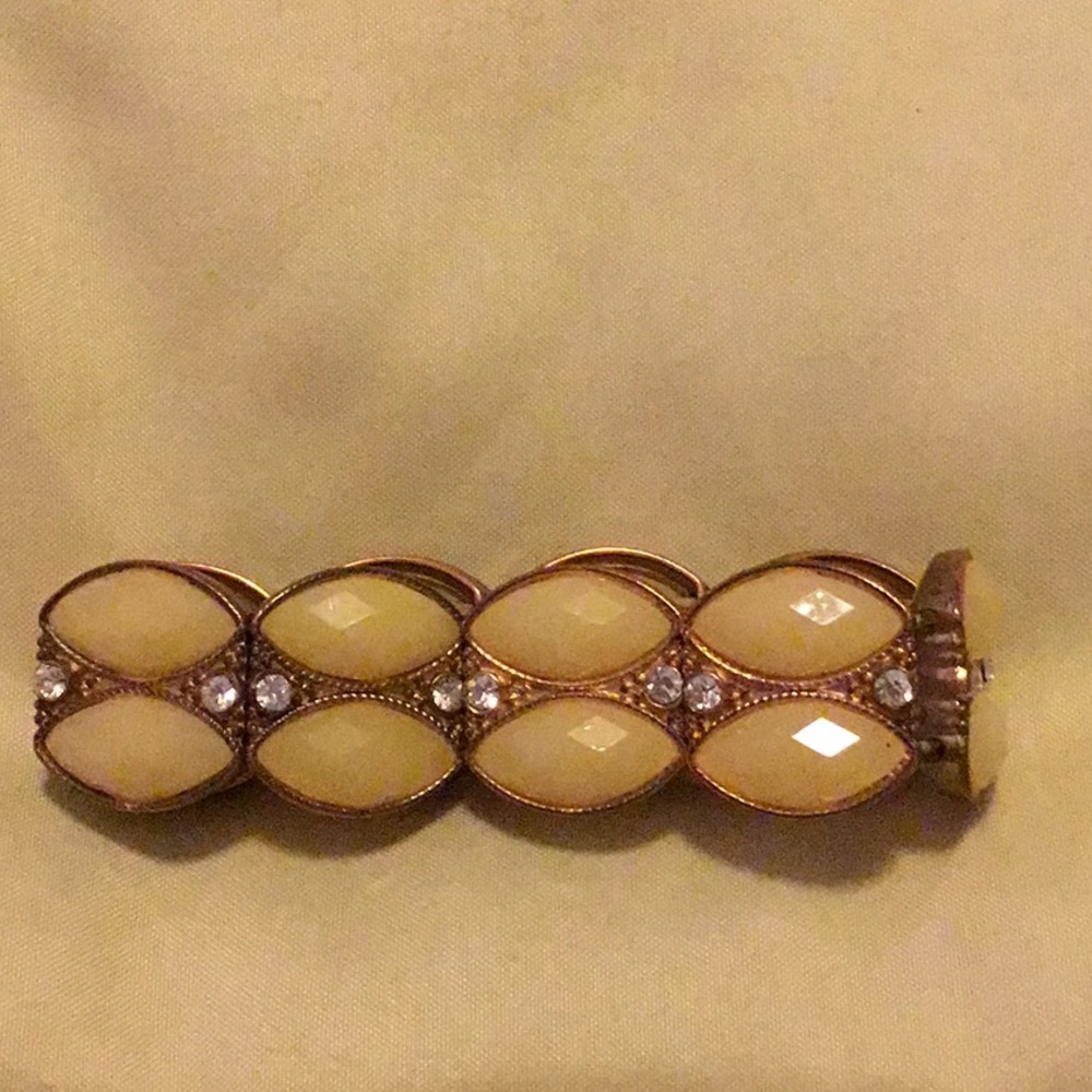 Vintage Tan and Faux Diamond Bracelet